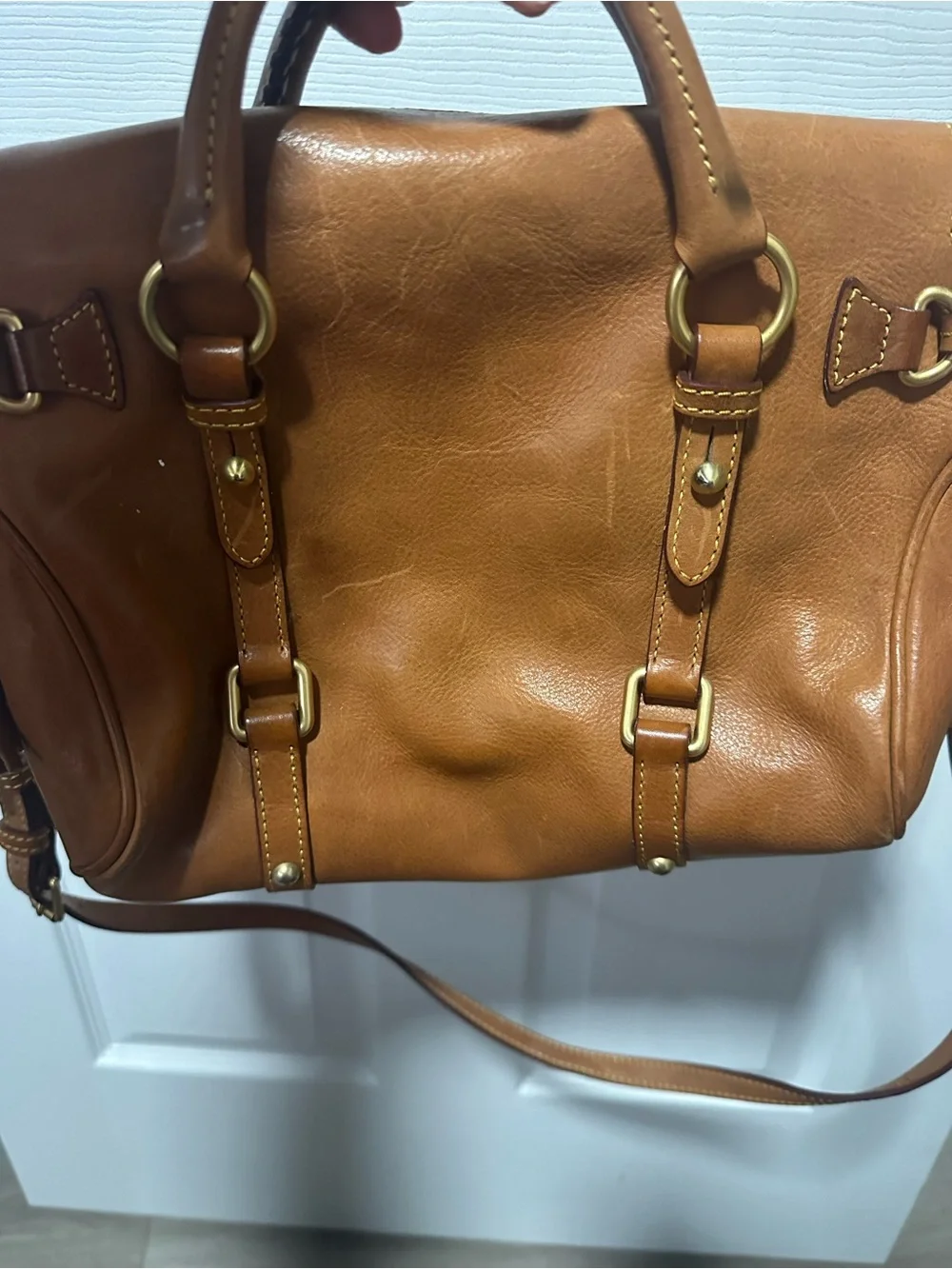 Dooney & Bourke Leather Satchel Handbag in Cognac Brown - Picture 5 of 6